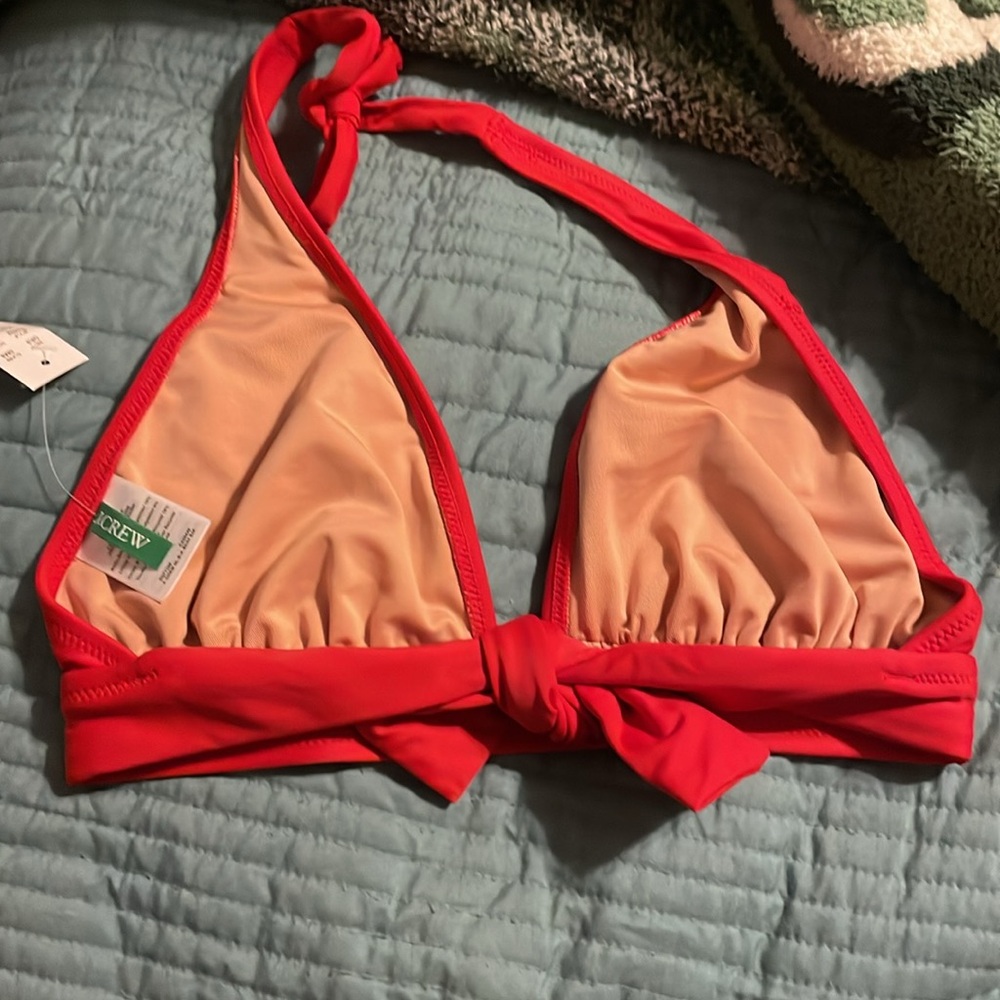NWT J.Crew DD Halter Tie-Back Bikini Top With Mesh Bright Cerise XXSmall Beach - Picture 3 of 5